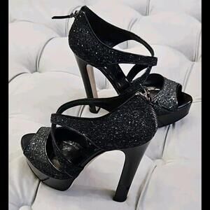 Miu Miu By Prada Black Crystal Zip Criss Cross High Heels Womens Shoes 38.5 8.5